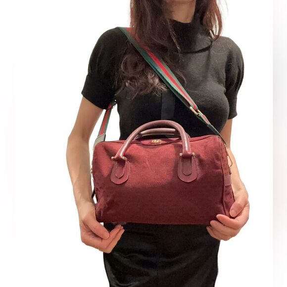 Gucci burgundy Gg canvas golden logo Boston bag - Picture 5 of 16